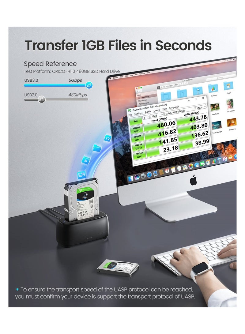 SYOSI Hard Drive Docking for 2.5/3.5 Inch HDD SSD Up to 20TB, External Hard Drive SATA Docking Station HDD Dock Station HDD SSD Dock USB Storage Dock USB Data Transfer UASP Transfer Speed - Image 2