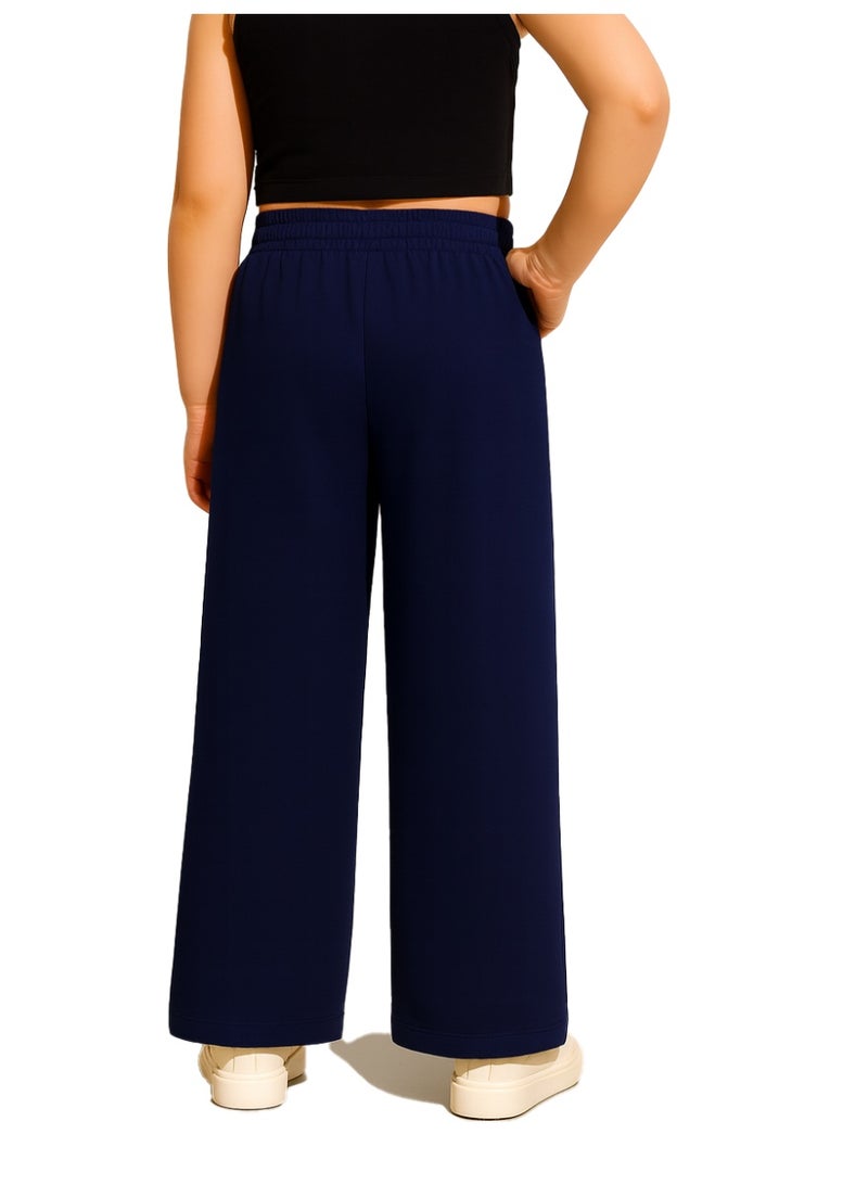 نايلتون بنطلون رياضي واسع الساق مع خط للأطفال والمراهقين - خصر مرتفع - جيوب جانبية برباط للبنات - Image 3