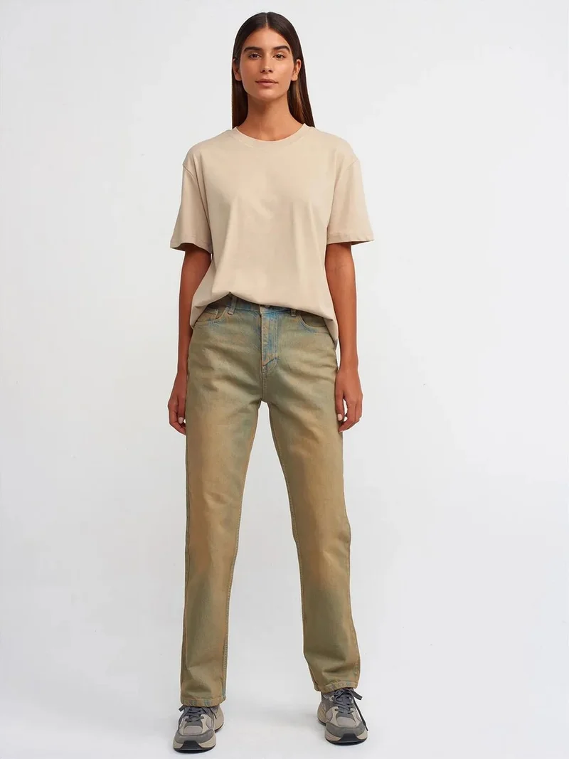 ديلفين Dilvin Mid-Waist Straight-Leg Cotton Denim Jeans