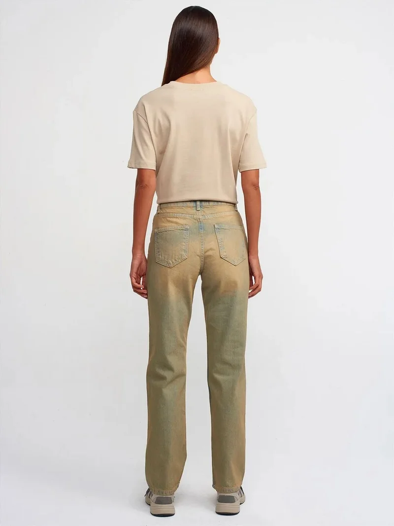ديلفين Dilvin Mid-Waist Straight-Leg Cotton Denim Jeans