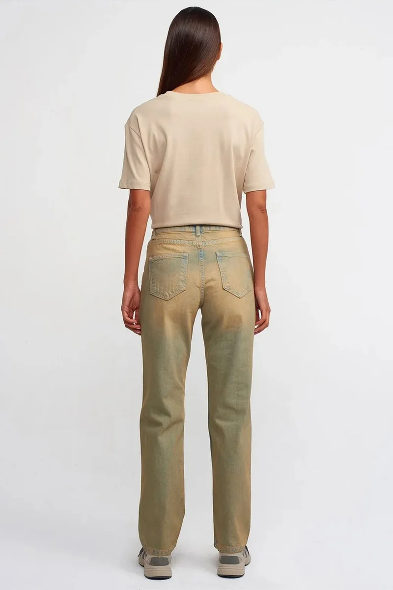Dilvin Khaki Green DILVIN Mid-Waist Straight-Leg Cotton Denim Jeans for Women | Best Price UAE