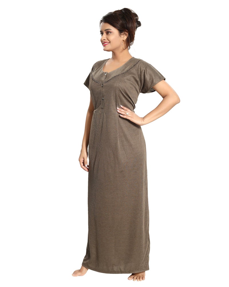 Fabme Women's Cotton Textured Floor Length Nursing Nighty (Mehendi_Free Size_NW0142_Mehendi_Free Size) - Image 2
