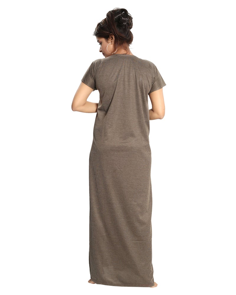 Fabme Women's Cotton Textured Floor Length Nursing Nighty (Mehendi_Free Size_NW0142_Mehendi_Free Size) - Image 3