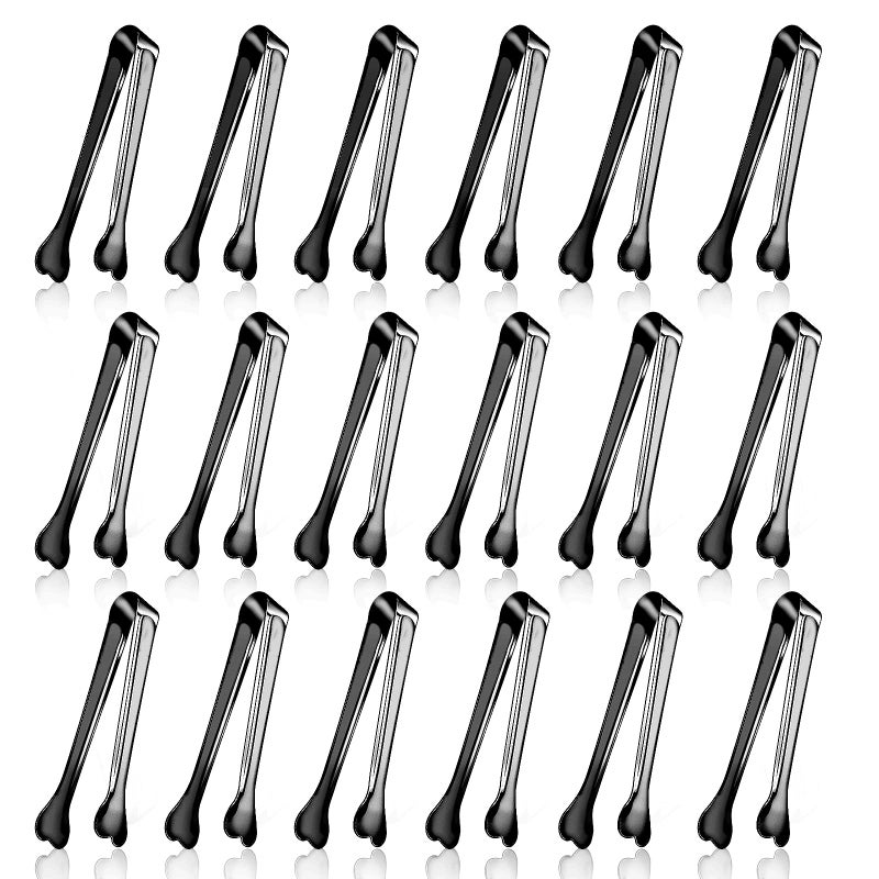 18 Pack Premium Small Serving Tongs Mini Stainless Steel Appetizer Tongs Black 433Inch