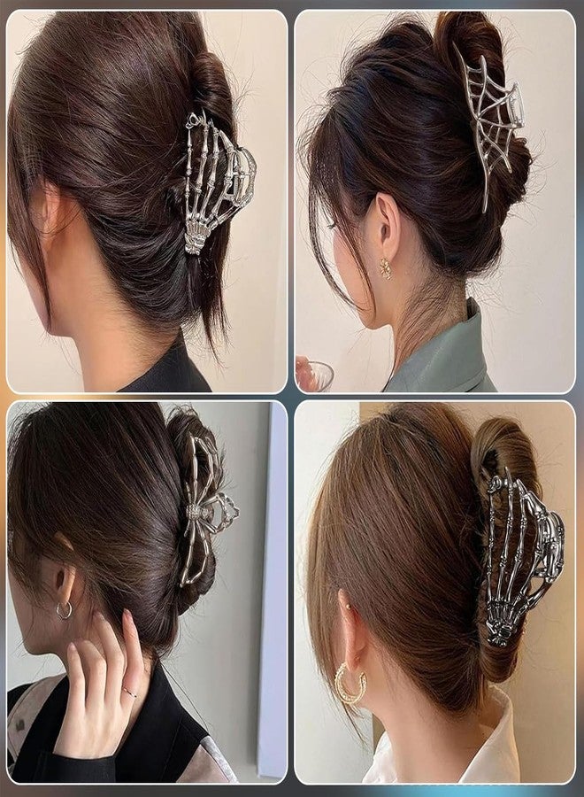 ماي كرييت مجموعة MAYCREATE® من 3 مشابك شعر قوطية للنساء والفتيات، مشبك معدني على شكل يد هيكل عظمي، مشبك على شكل عنكبوت، مشابك شعر من سبيكة معدنية على شكل شبكة عنكبوت، إكسسوارات شعر عصرية للهالوين - Image 5