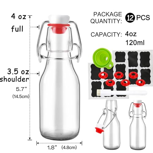 ZEBEIYU 12 Pack 4 oz Swing Top Glass Bottles,Flip Top Glass bottles with airtight Caps for Home Brewing Beer,Kombucha,2nd Fermentation,Kefir,Beverages,Soda,Oils,Vinegar,Limoncello,Vanilla extract - Image 2