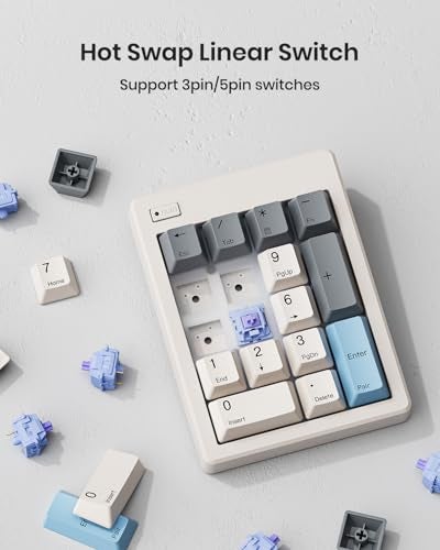 Kisnt FD17 Wireless Mechanical Number Pad, Bluetooth 5.0& 2.4G Dual Mode Numeric Keypad, 17 Keys Hot Swappable Numpad with PBT Keycaps for Laptop/PC/TKL Keyboards(Black, Linear Switch) - Image 5