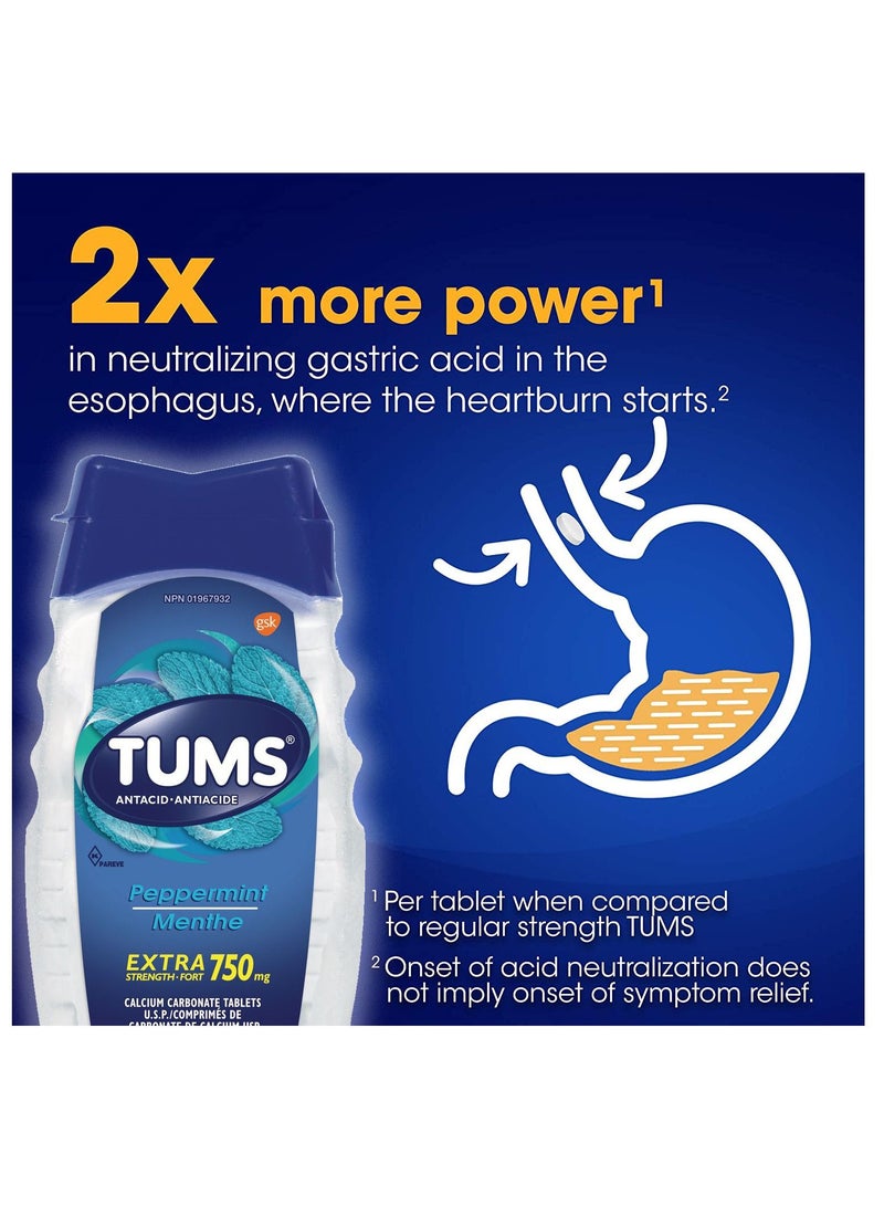 TUMS مضاد حموضة بنكهة النعناع بتركيز إضافي 750 ملغ لتخفيف حرقة المعدة - 100 حبة - Image 2