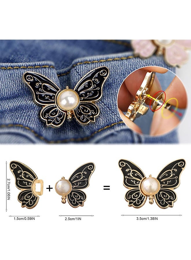 Quantum 12 Sets Butterfly Jeans Button Pant Waist Tightener Jeans Waist Adjusters - No-Sew Denim Button Replacement Pins Adjustable Waist Buckle Sets Detachable Waist Band Tightener Pant Clips for Loose, Pants, Skirts, Sleeves - Image 2