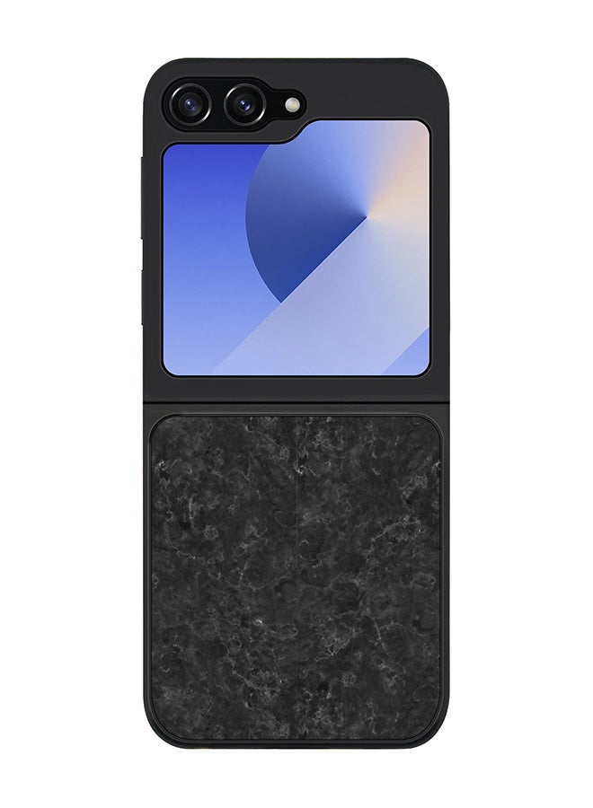 Stylizedd Rugged Black edge case for Samsung Galaxy Z Flip7 FE, Slim fit Soft Case Flexible Anti Drop TPU Gel Thin Cover -  Marble Texture Black - Image 1