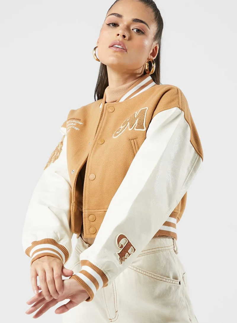 Mini Cream Cropped Baseball Jacket