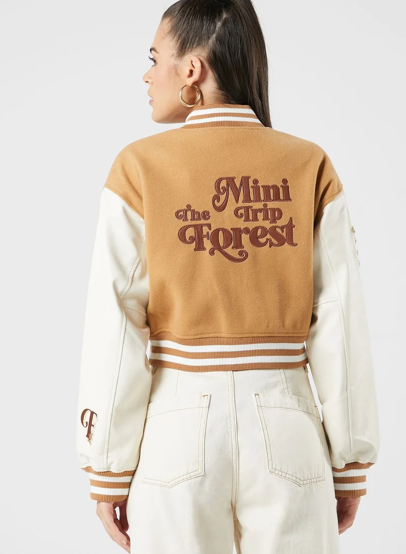 Mini Cream Cropped Baseball Jacket
