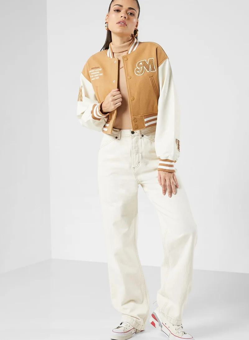 Mini Cream Cropped Baseball Jacket