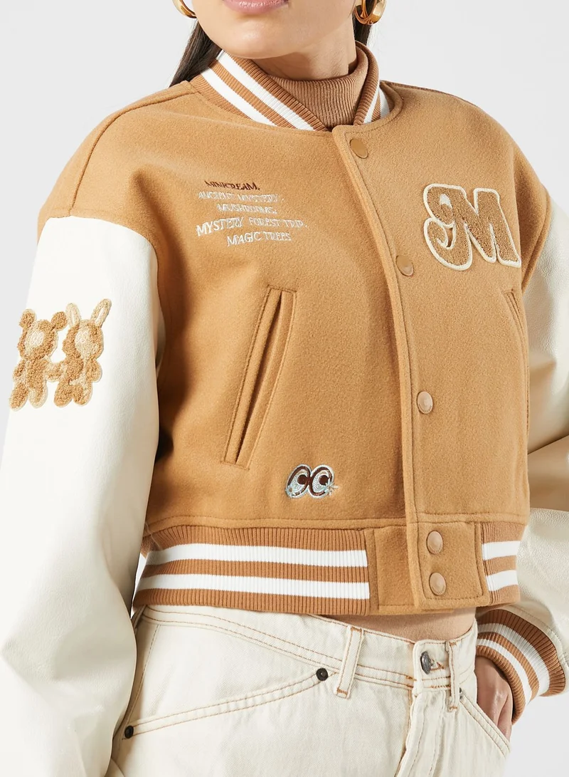 Mini Cream Cropped Baseball Jacket