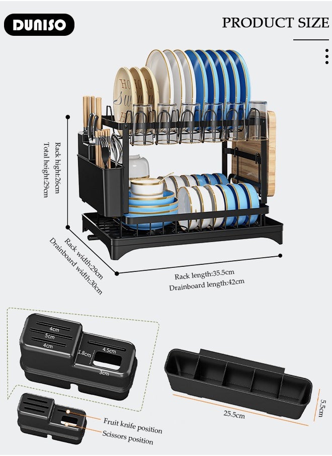 DUNISO 2 Tiers Dish Drying Rack With Drainage Drainer Large Kitchen Dish Rack And Removable Cutting Board Holder Utensil  - Image 4