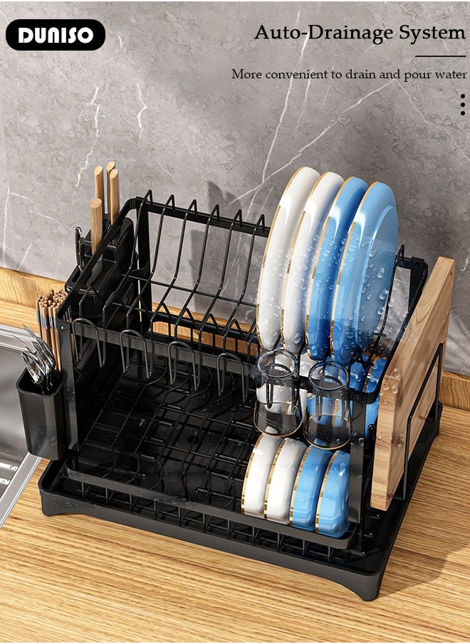 DUNISO 2 Tiers Dish Drying Rack With Drainage Drainer Large Kitchen Dish Rack And Removable Cutting Board Holder Utensil  - Image 5