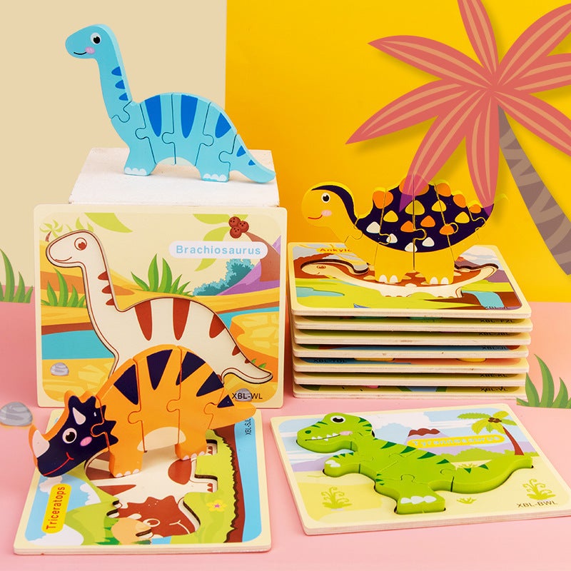 3D Three-Dimensional Dinosaur Puzzle Children'S Cartoon Three-Dimensional Puzzle Early Education Puzzle Baby Shape Matching Puzzle Toy - Image 2
