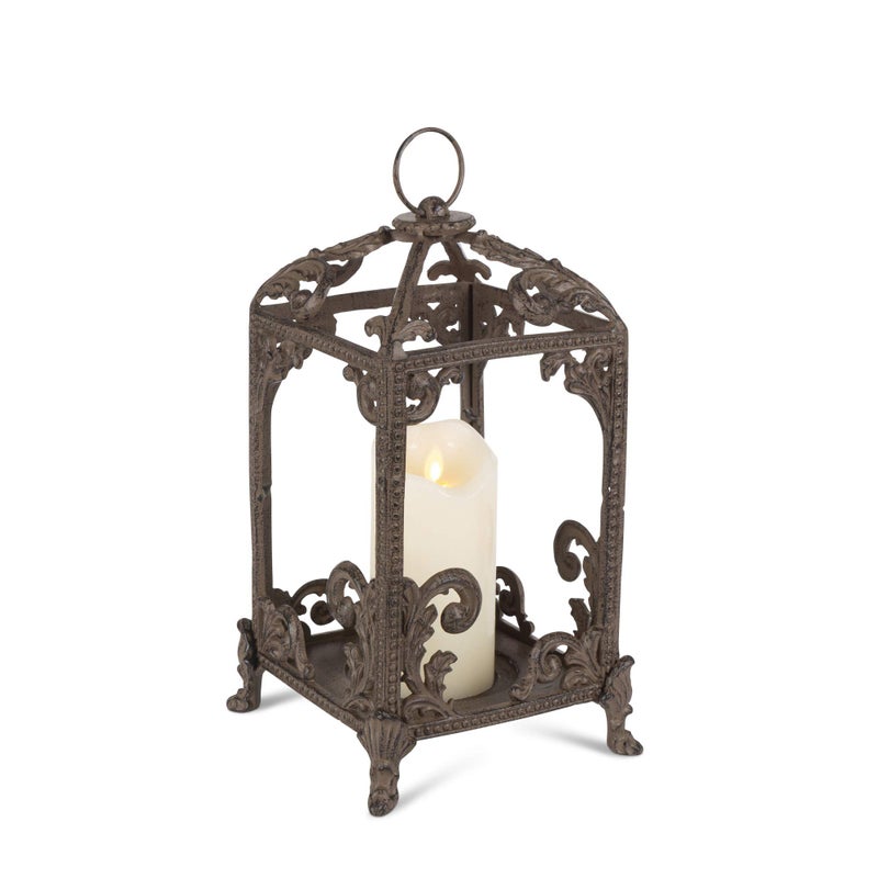 GG Med Metal Lantern Home Decor 725InL x 725InW x 1413InH Brown