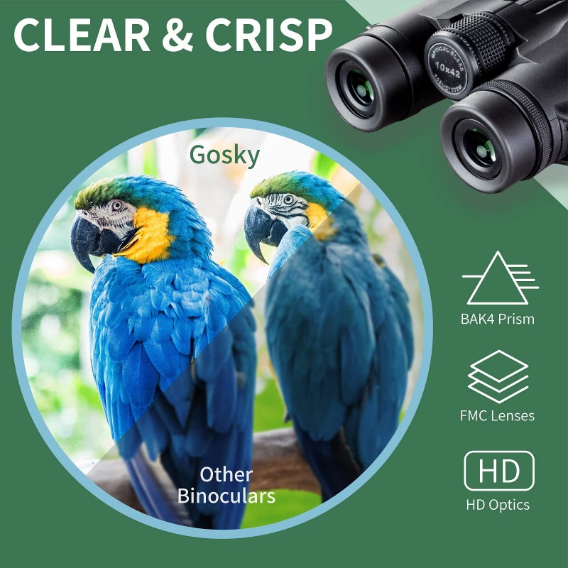 Gosky 10x42 Roof Prism Binoculars for Adults, HD Professional Binoculars for Bird Watching Travel Stargazing Hunting Concerts Sports-BAK4 Prism FMC Lens-with Phone Mount Strap Carrying Bag - Image 2
