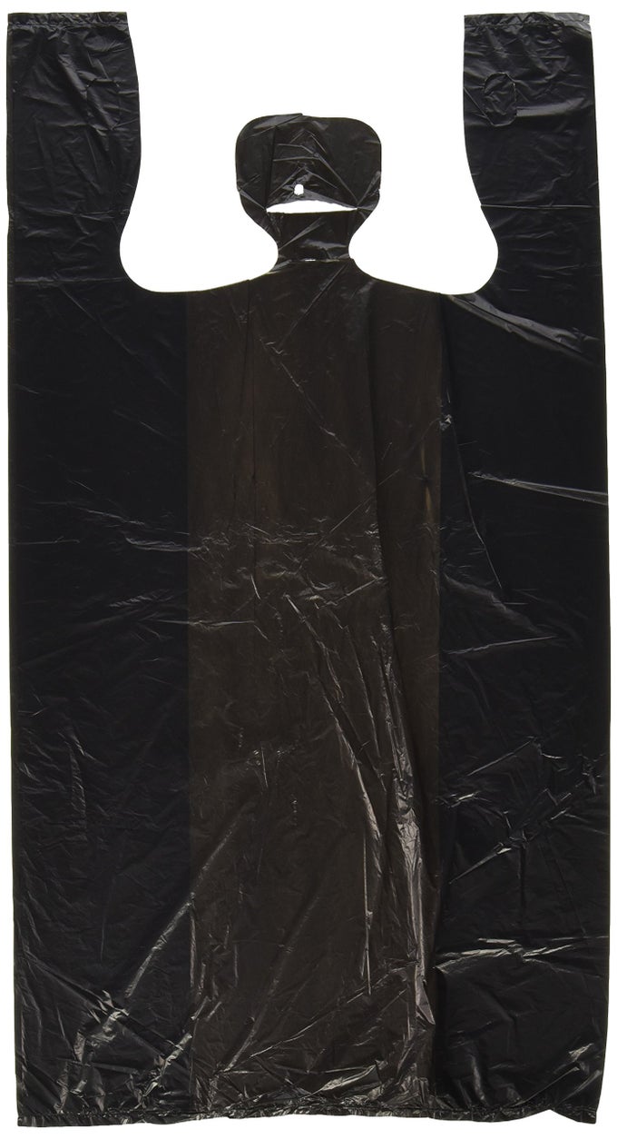 100CT BLACK PLASTIC TSHIRT SHOPPING BAGS 6X4X1513MIC