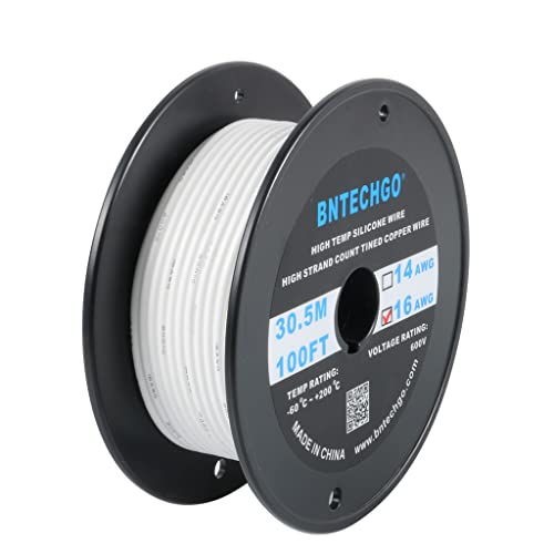 BNTECHGO 16 Gauge Silicone Wire Spool 100 ft White Flexible 16 AWG Stranded Tinned Copper Wire - Image 1