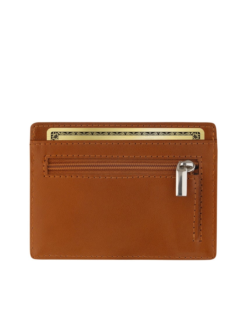 SKENZBI Slim Credit Card Holder Minimalist Zip Wallet with coin pocket Tan  - Image 4