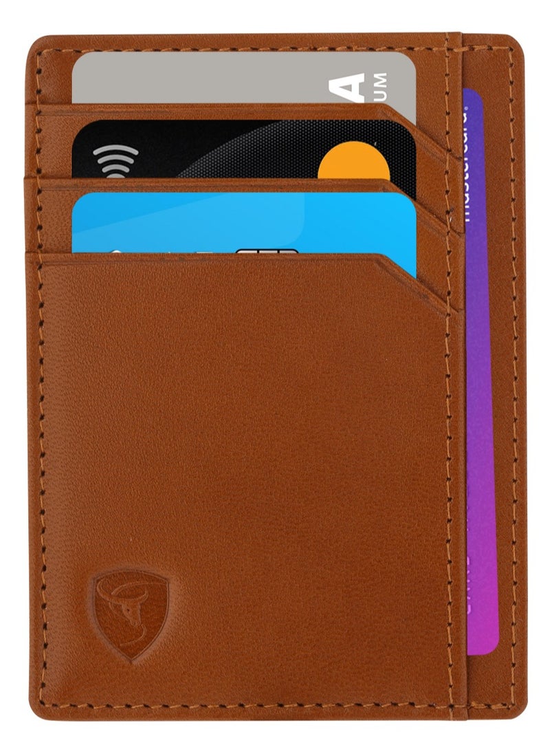 SKENZBI Slim Credit Card Holder Minimalist Zip Wallet with coin pocket Tan  - Image 2