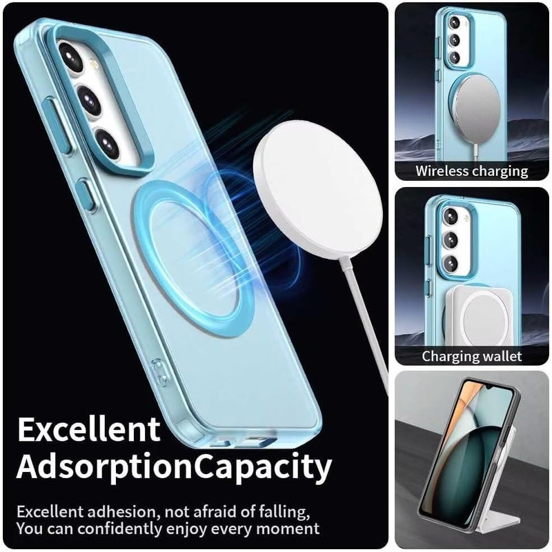 Elzzi Magnetic Case for Samsung Galaxy A56/A36 5G,(Compatible with MagSafe) Translucent Matte Shockproof Hard PC + TPU Anti-Yellow Protective Phone Cover for Men Women (Blue) - Image 3