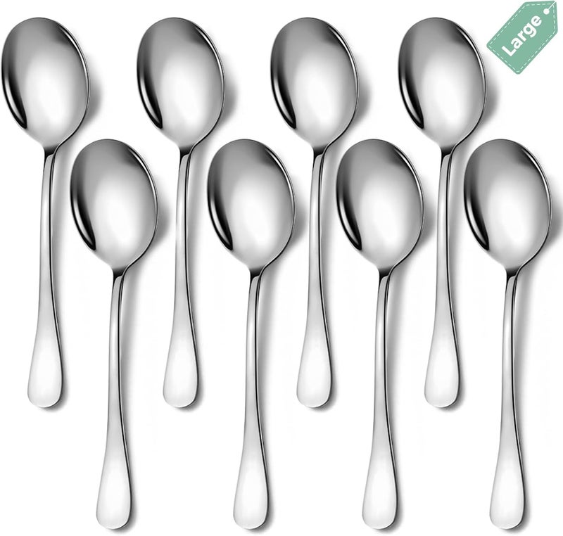 KEYOXY Stainless Steel Serving Spoons Set, 8pc, 10-Inch, Includes 8 Large Spoons, for Parties/Kitchen/Buffet/Catering, Dishwasher Safe - Image 1
