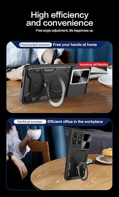 SPAZY CASE® Motorola Edge 60 pro Back Case | Hybrid Case with 360 Degree Rotating Finger Ring Holder + Slider Shutter Camera Protection Case for Motorola Edge 60 pro 5G - Blue - Image 4