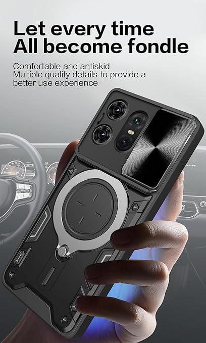 SPAZY CASE® Motorola Edge 60 pro Back Case | Hybrid Case with 360 Degree Rotating Finger Ring Holder + Slider Shutter Camera Protection Case for Motorola Edge 60 pro 5G - Blue - Image 5