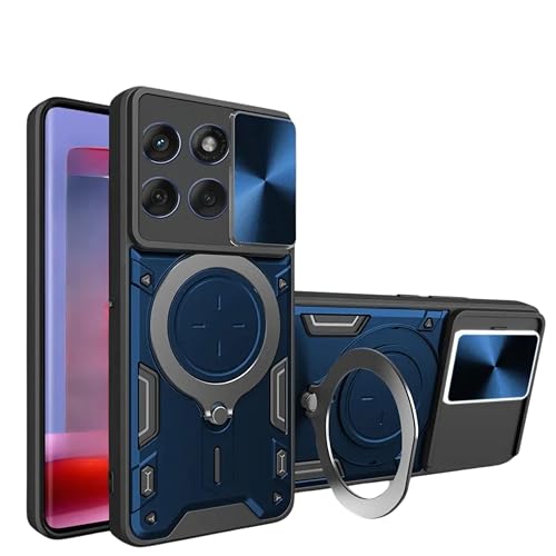 SPAZY CASE® Motorola Edge 60 pro Back Case | Hybrid Case with 360 Degree Rotating Finger Ring Holder + Slider Shutter Camera Protection Case for Motorola Edge 60 pro 5G - Blue - Image 1