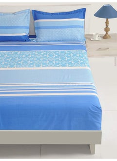 Swayam Swayam 144 TC Stripes Print Cotton Extra Large Bed Sheet with 2 Pillow Cover - Blue, White, Super King (11015)  - Image 3