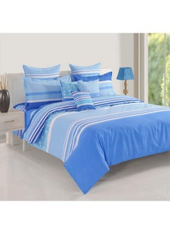 Swayam Swayam 144 TC Stripes Print Cotton Extra Large Bed Sheet with 2 Pillow Cover - Blue, White, Super King (11015)  - Image 1