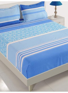 Swayam Swayam 144 TC Stripes Print Cotton Extra Large Bed Sheet with 2 Pillow Cover - Blue, White, Super King (11015)  - Image 2