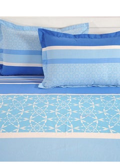 Swayam Swayam 144 TC Stripes Print Cotton Extra Large Bed Sheet with 2 Pillow Cover - Blue, White, Super King (11015)  - Image 4