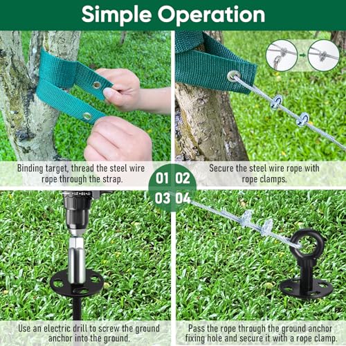 Ciyivak 18'' Ground Anchors Screw in Heavy Duty, Shed Anchor Kit with Straps & Steel Cable & Tools, Earth Anchors for Mobile Home, Carports, Swing Set, Tree, Trampoline - Secure Against High Winds(4) - Image 5
