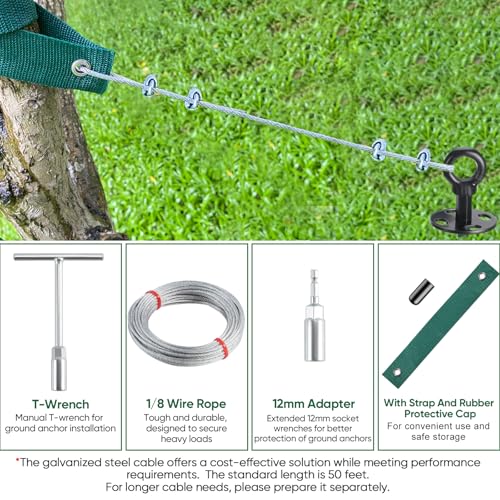 Ciyivak 18'' Ground Anchors Screw in Heavy Duty, Shed Anchor Kit with Straps & Steel Cable & Tools, Earth Anchors for Mobile Home, Carports, Swing Set, Tree, Trampoline - Secure Against High Winds(4) - Image 3