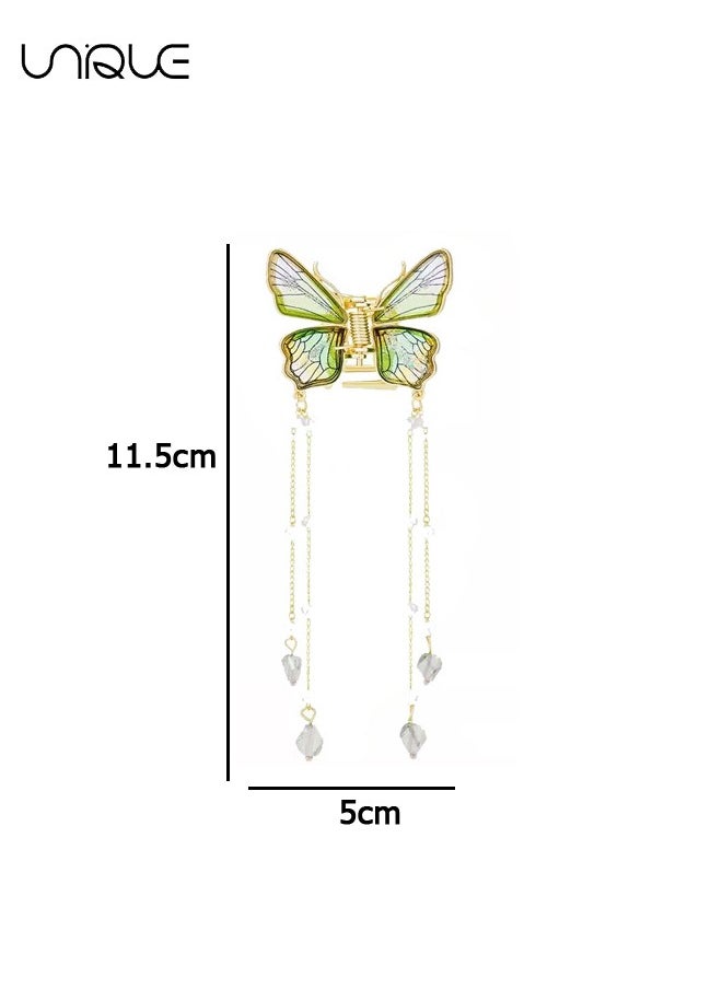 Unique - 2 Pcs Butterfly Hair Accessories - Tassel Butterfly Hair Clips - Claw Clips for Women - Medium Hair Clips for Thick or Thin Hair - Cute Girls' Hair Clips (Green/Blue) - Image 1