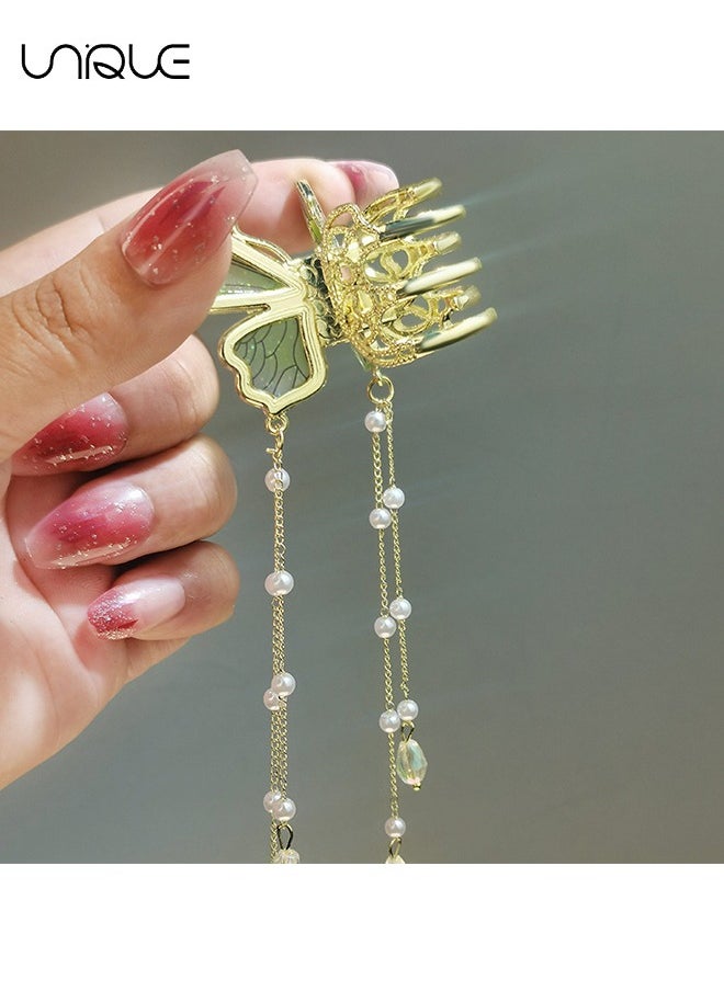 Unique - 2 Pcs Butterfly Hair Accessories - Tassel Butterfly Hair Clips - Claw Clips for Women - Medium Hair Clips for Thick or Thin Hair - Cute Girls' Hair Clips (Green/Blue) - Image 1