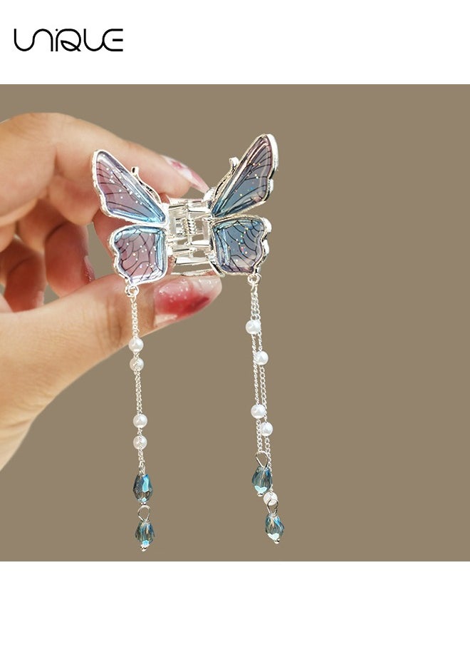 Unique - 2 Pcs Butterfly Hair Accessories - Tassel Butterfly Hair Clips - Claw Clips for Women - Medium Hair Clips for Thick or Thin Hair - Cute Girls' Hair Clips (Green/Blue) - Image 1