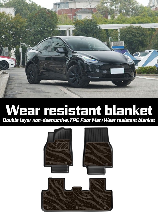 A suitable for 2024 models, Tesla model Y double-layer black TPE and coffee blanket floor mat, all-weather wear-resistant, non-slip, environmentally friendly and easy to wipe, high-grade floor mat, goodcar - Image 2