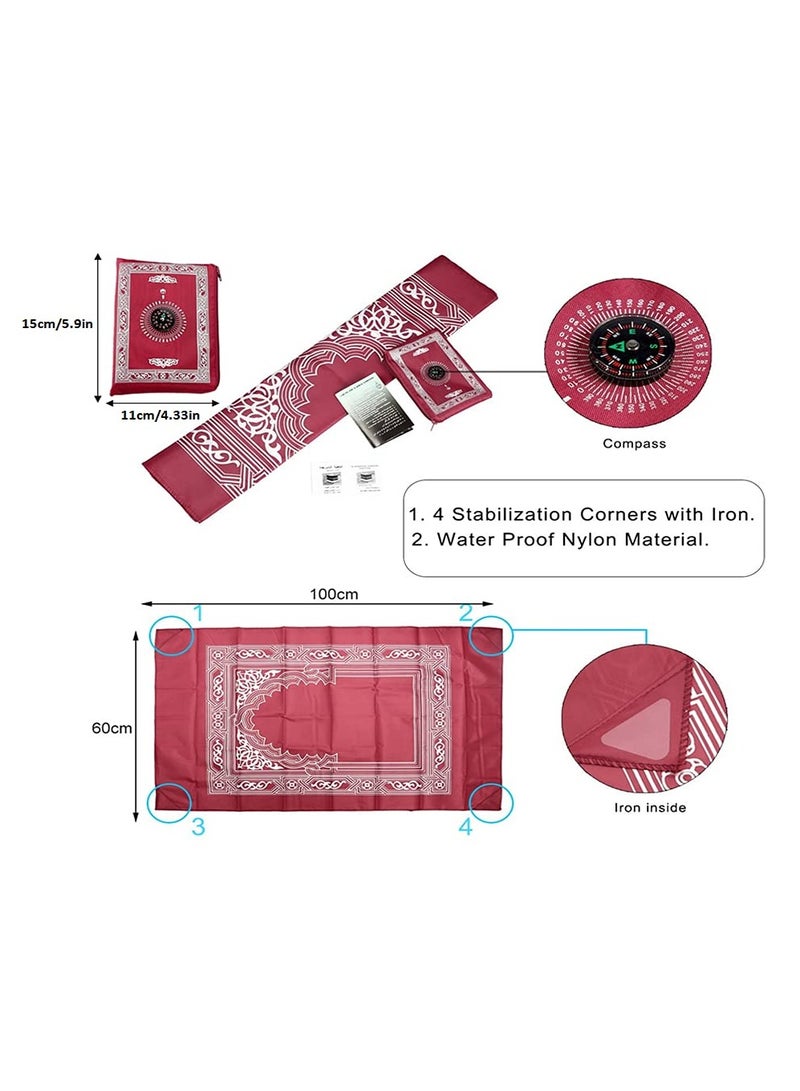 KHAJUL 4-Piece Portable Prayer Mat with Compass Lightweight Polyester Muslim Prayer Rug Pocket Waterproof Travel-Friendly, Perfect for Ramadan Gifts, 60cm X 100cm - Image 2