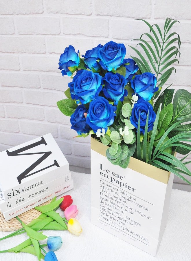 Kenpal 10pack Realistic Fake Roses Artificial Flowers with Stem for Wedding Decoration Centerpieces Bouquets (Blue) - Image 2
