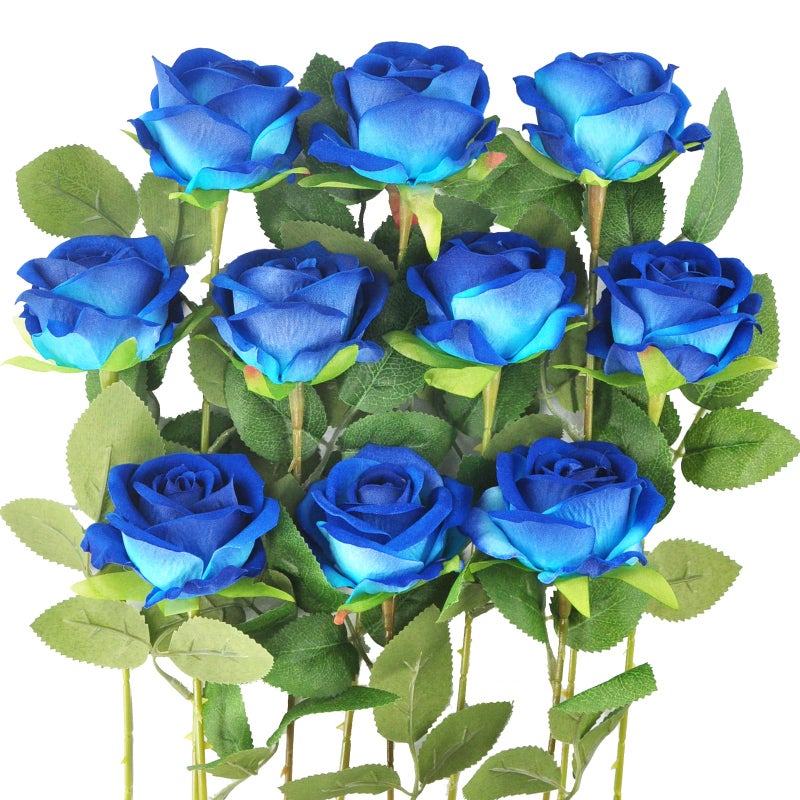 Kenpal 10pack Realistic Fake Roses Artificial Flowers with Stem for Wedding Decoration Centerpieces Bouquets (Blue) - Image 1