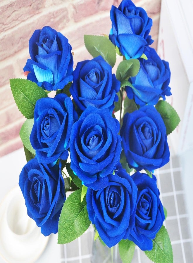 Kenpal 10pack Realistic Fake Roses Artificial Flowers with Stem for Wedding Decoration Centerpieces Bouquets (Blue) - Image 3