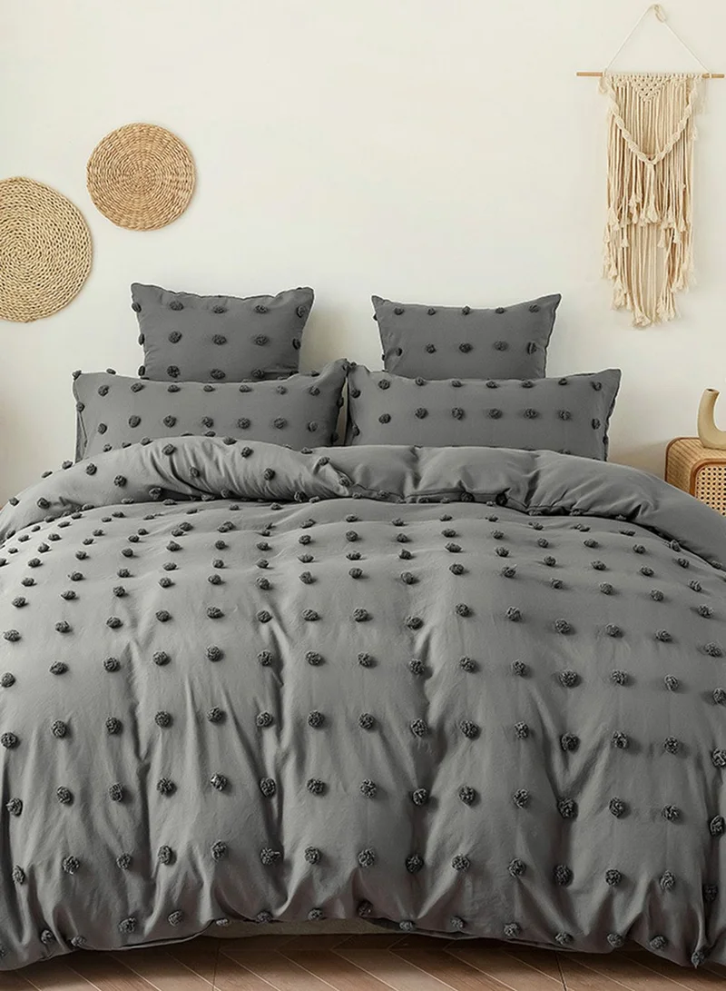 Noire Edit Premium Grey Pom Pom King Bedding Set