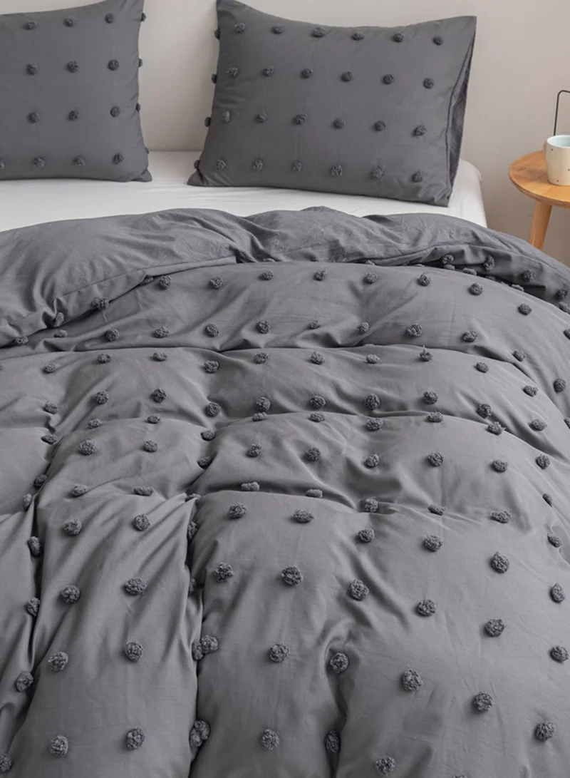 Noire Edit Premium Grey Pom Pom King Bedding Set
