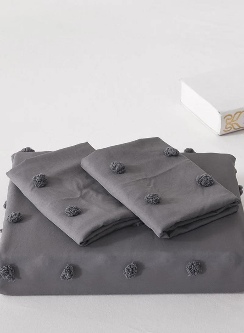 Noire Edit Premium Grey Pom Pom King Bedding Set