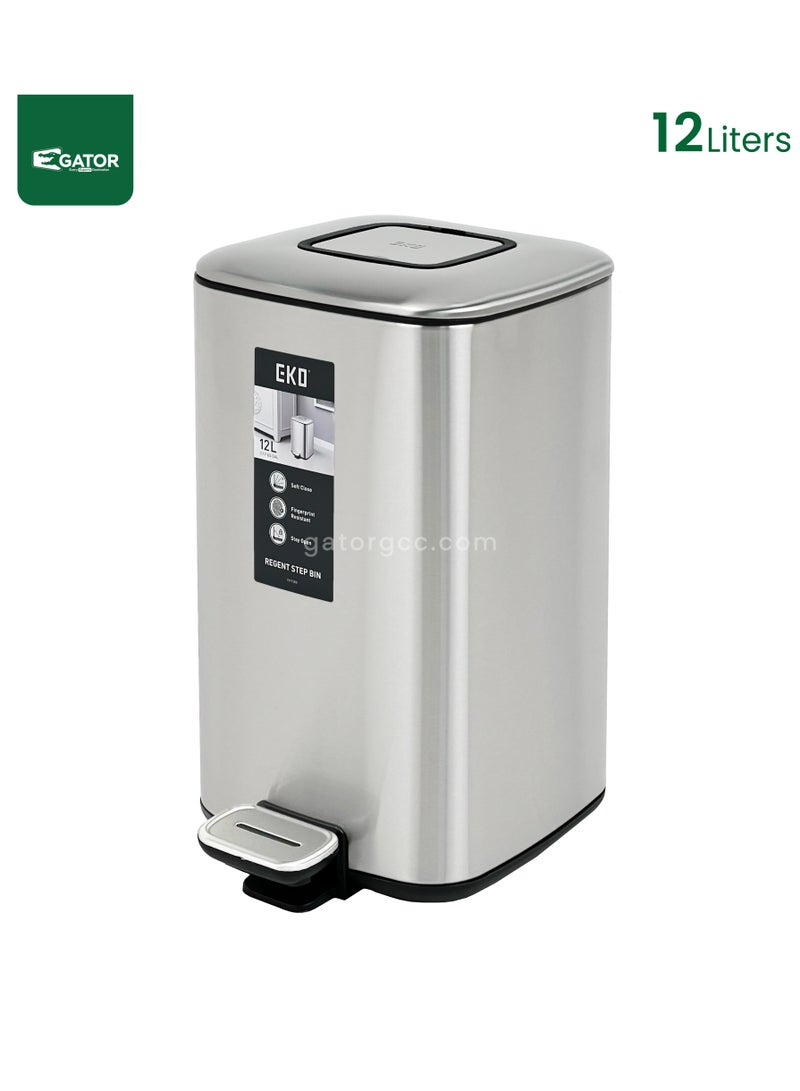 EKO EKO Stainless Steel Square Matt finish soft close Bin 12L Silver - Image 1